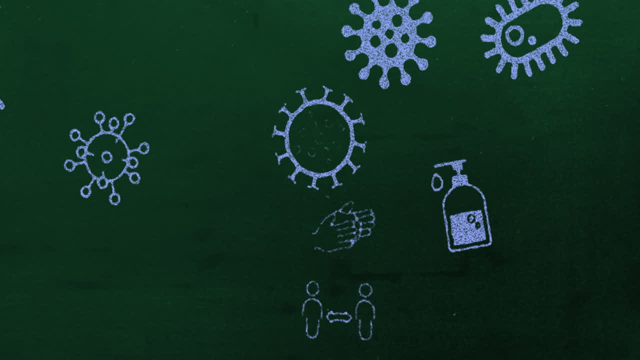 코로나바이러스 세포 마스크 폐 사회적 거리두기 떠다니는 파란 아이콘