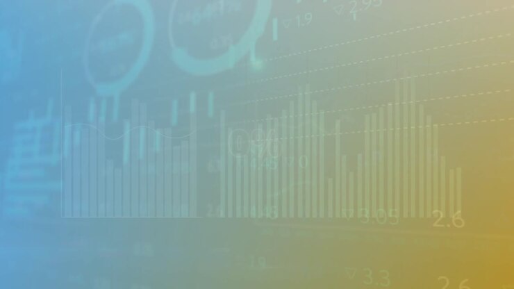 Animation of circles over multiple graphs and trading board against gradient background