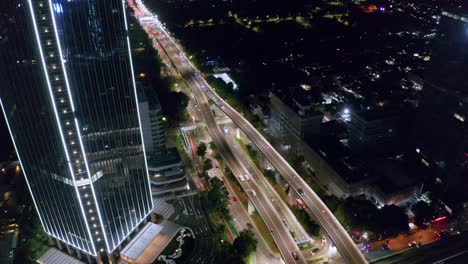 Scenic-Night-View-Of-Overpass-Roads-At-The-Modern-Cityscape-Of-Kuningan-City-In-South-Jakarta,-Indonesia