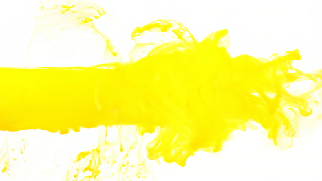 bright yellow paint splashing on white background. a vibrant yellow paint splashes across a clean white surface, creating dynamic textures and patterns.