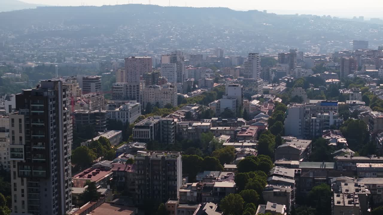 Aerial View of Skyscrapers in Tbilisi, Georgia on Typical Summer Day