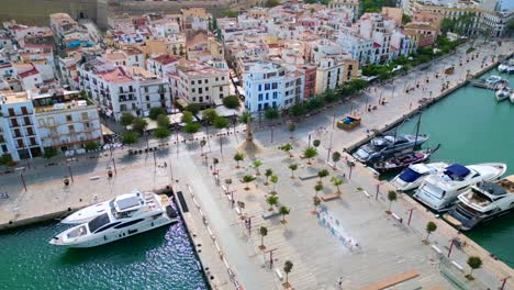 great aerial top view flight harbor promenade ibiza town spain