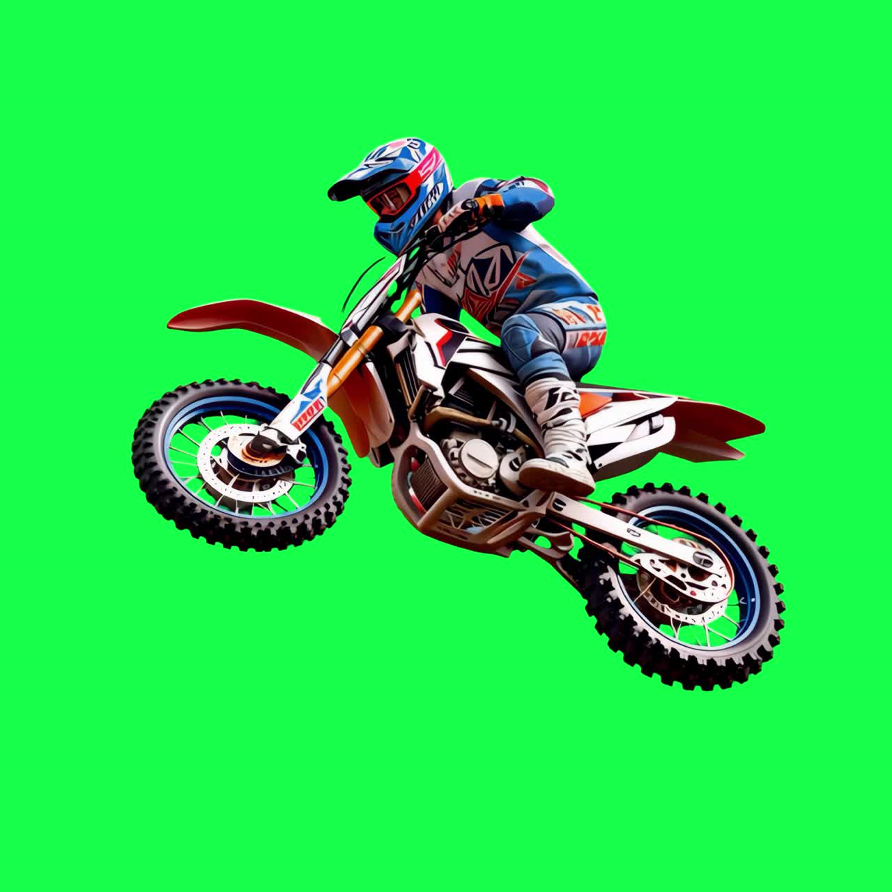 Animação dinâmica de motocross pulando, vídeos em 4K transparentes, tela verde