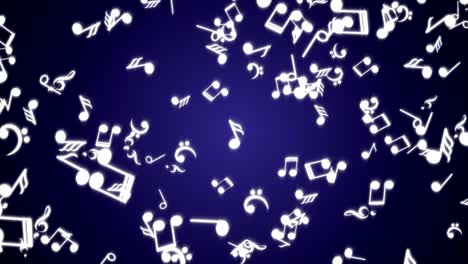 animazione di note musicali in caduta, rendering, sfondo, loop, con canale alfa