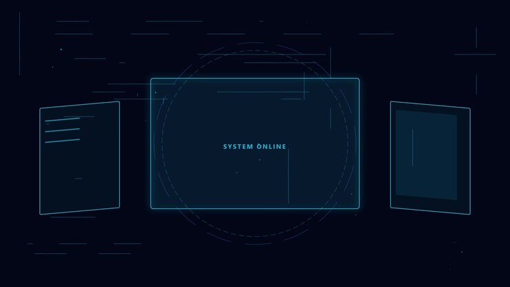 Futuristic Digital Interface Displaying System Online Status
