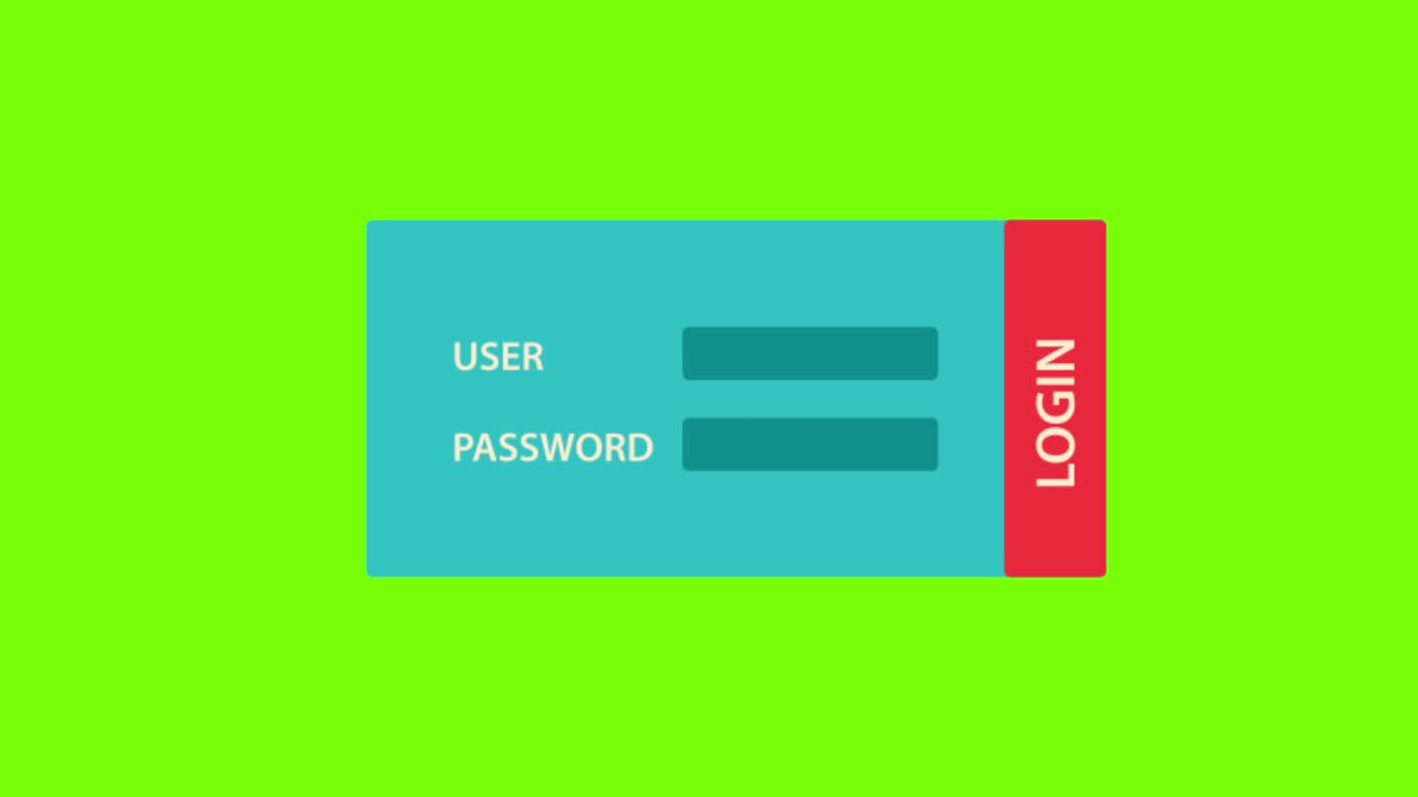 animación de la ventana de inicio de sesión en una pantalla verde