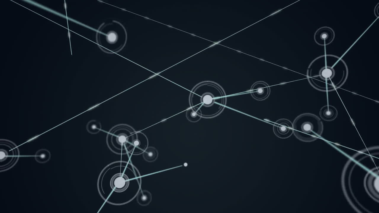 Network of connections and data processing animation over dark background