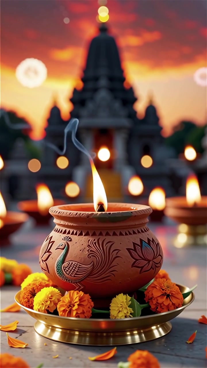 Diwali Festival Background with Lanterns and Traditional Diyas Decorations