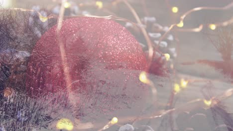 animación del paisaje de invierno sobre las decoraciones de navidad
