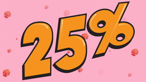 animation of 25 percentage text over flowers on pink background