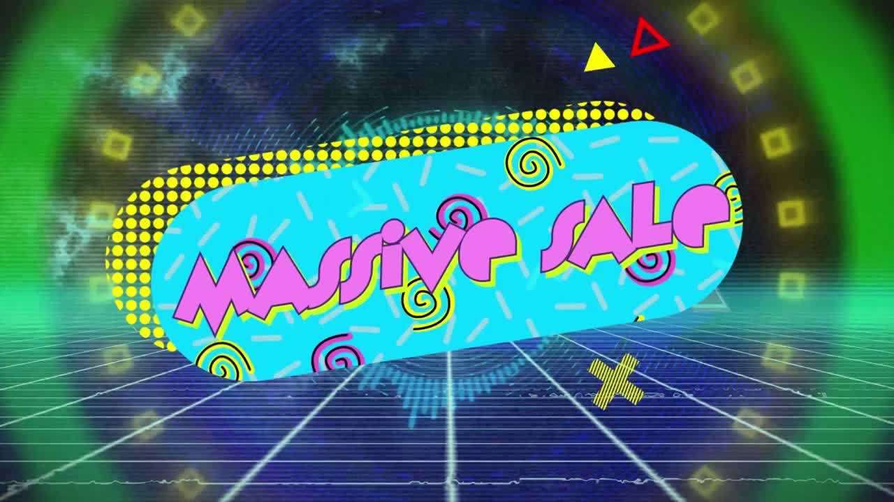 레트로 진동하는 패턴 배경에 대규모 판매 텍스트의 애니메이션