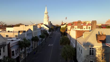 charleston sc, south carolina aerial push in to saint michael's church