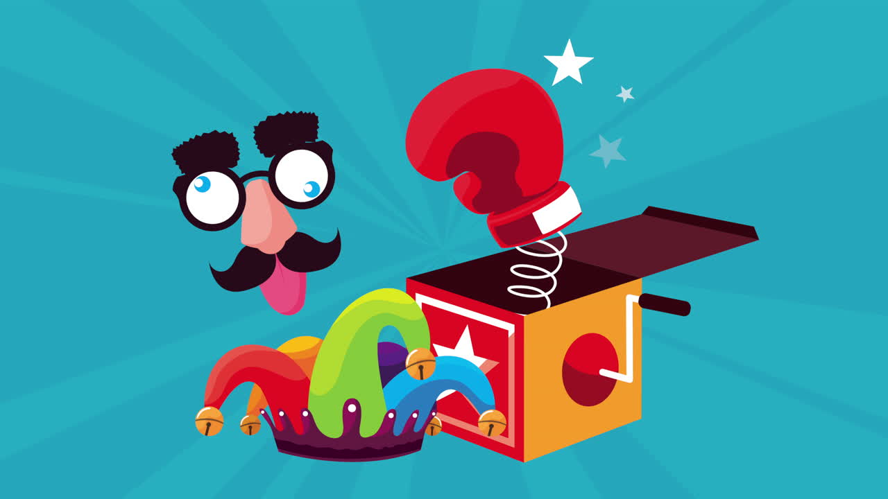 권투 장갑, 놀라움 상자 및 마스크에서 점프