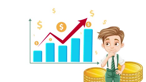 crecimiento comercial animado con gráficos y monedas