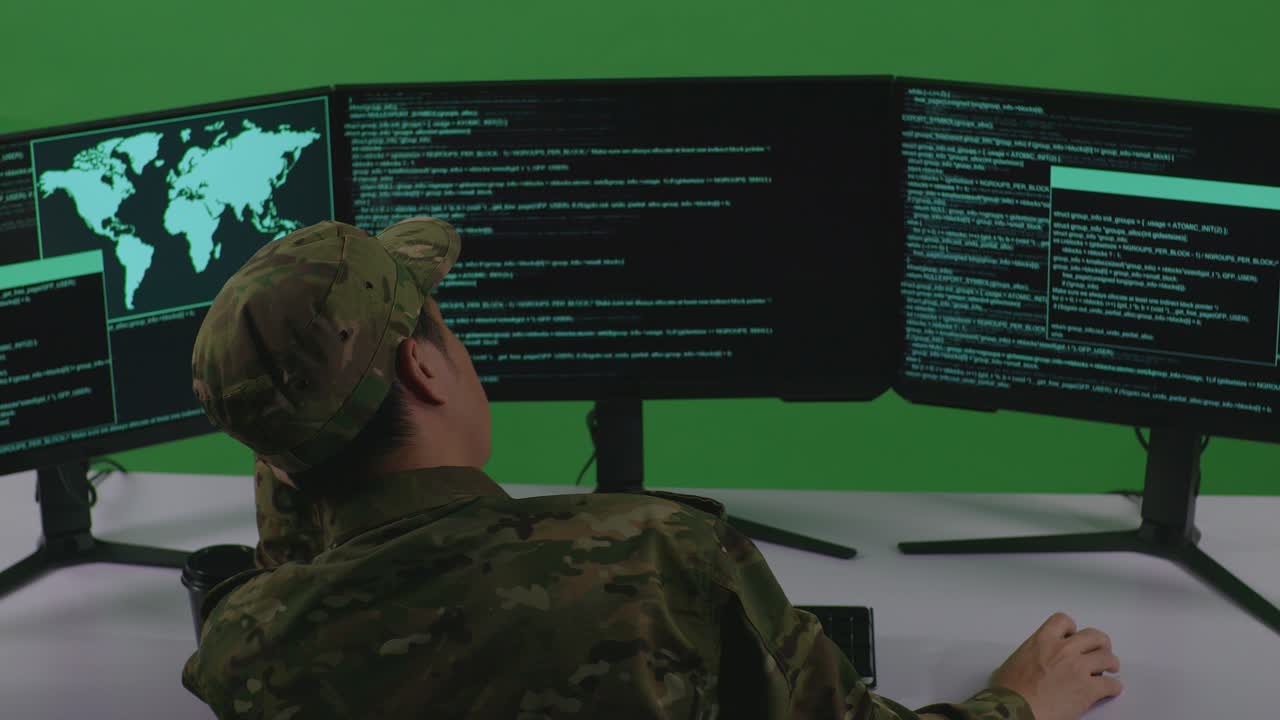 Military Personnel Working on Computer