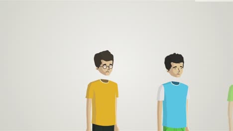 headless cartoon men with different colored shirts