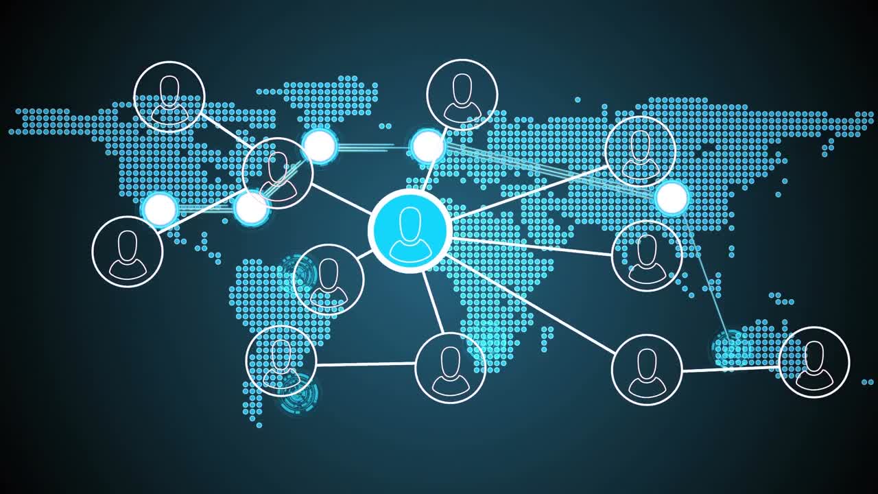 Animation of network of connections with people icons over world map