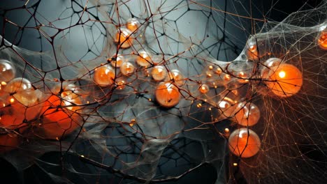 intricate glowing orbs entwined in dark web-like structures at night