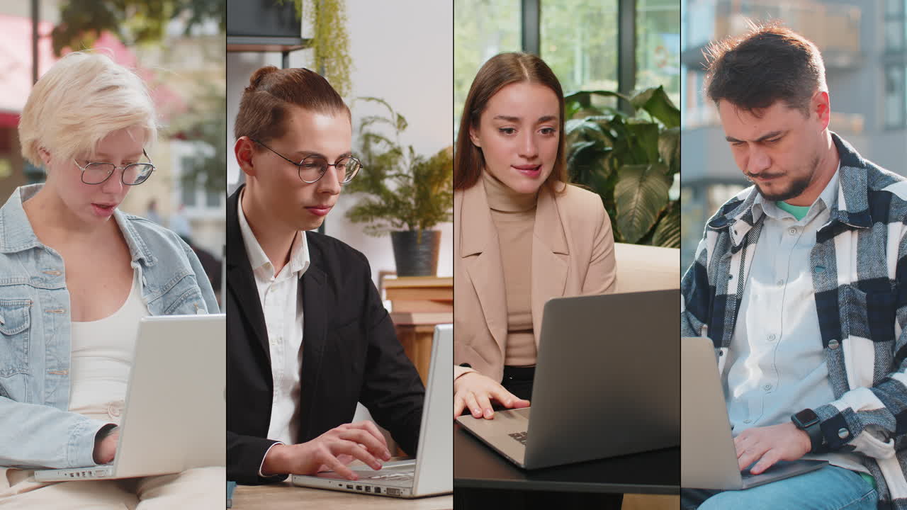 Collage of frustrated people men women use laptop loses fortune loss fail online bad news play game