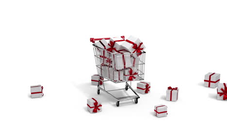 Gifts-dropping-in-the-trolley-on-white-background