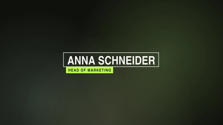Professionel lower third-grafik til marketingchef Anna Schneider