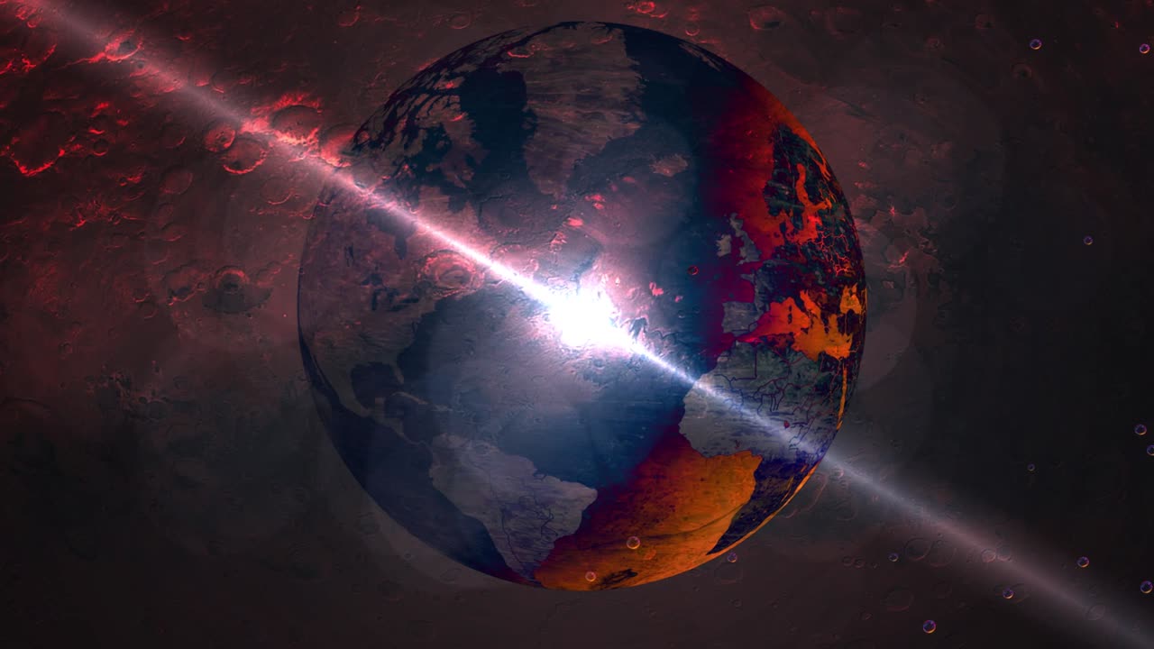 우주에서 밤에 빛나는 지구 행성의 해가 뜨는 배경