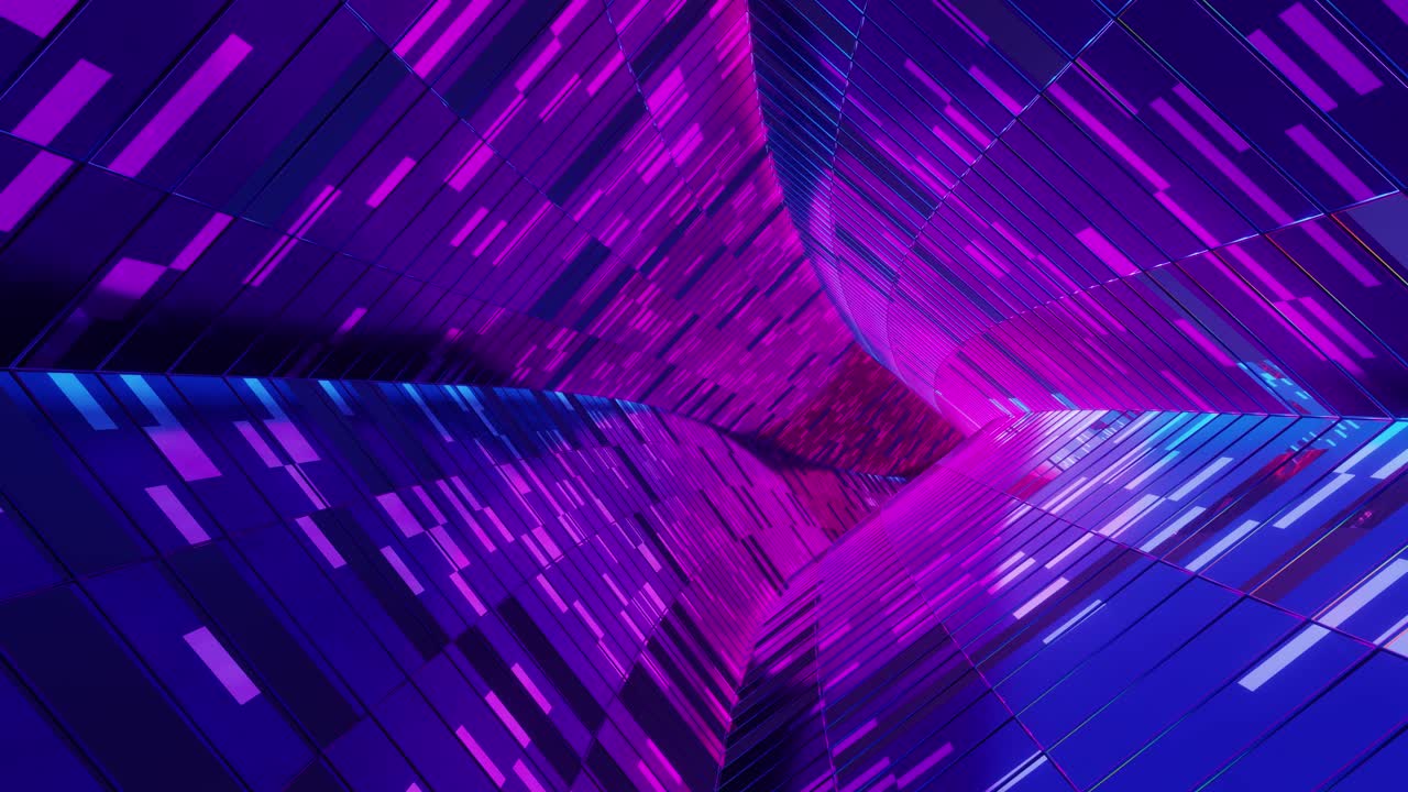 3D render loop animation of tunnel with glowing neon pattern