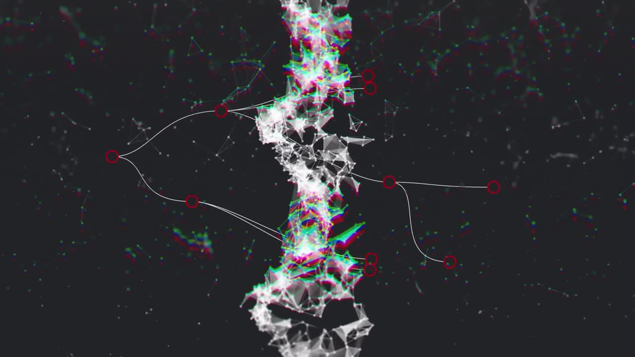 검은 바탕에 있는 dna 가닥 위의 연결 네트워크의 애니메이션