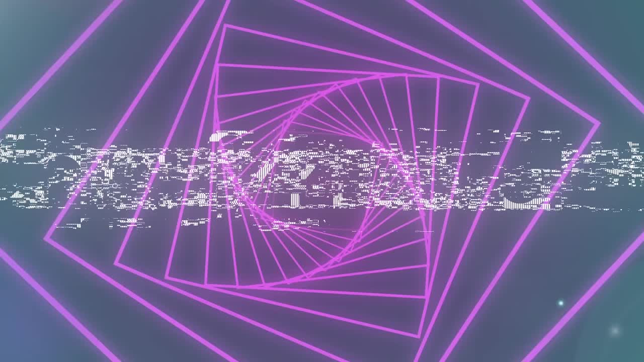 Animatie van 'mega sale'-tekstbanner over lichtvlekken en een draaiende neontunnel in een naadloos patroon.