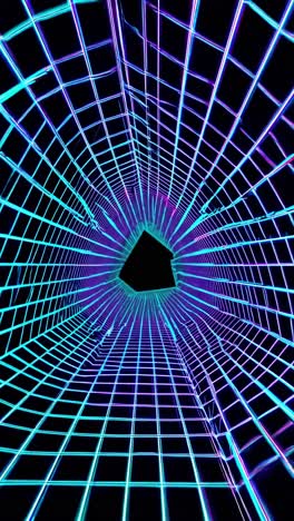 luminescent blue laser grid forming digital tunnel converging toward deep black void, suggesting technological mystery and infinite spatial depth