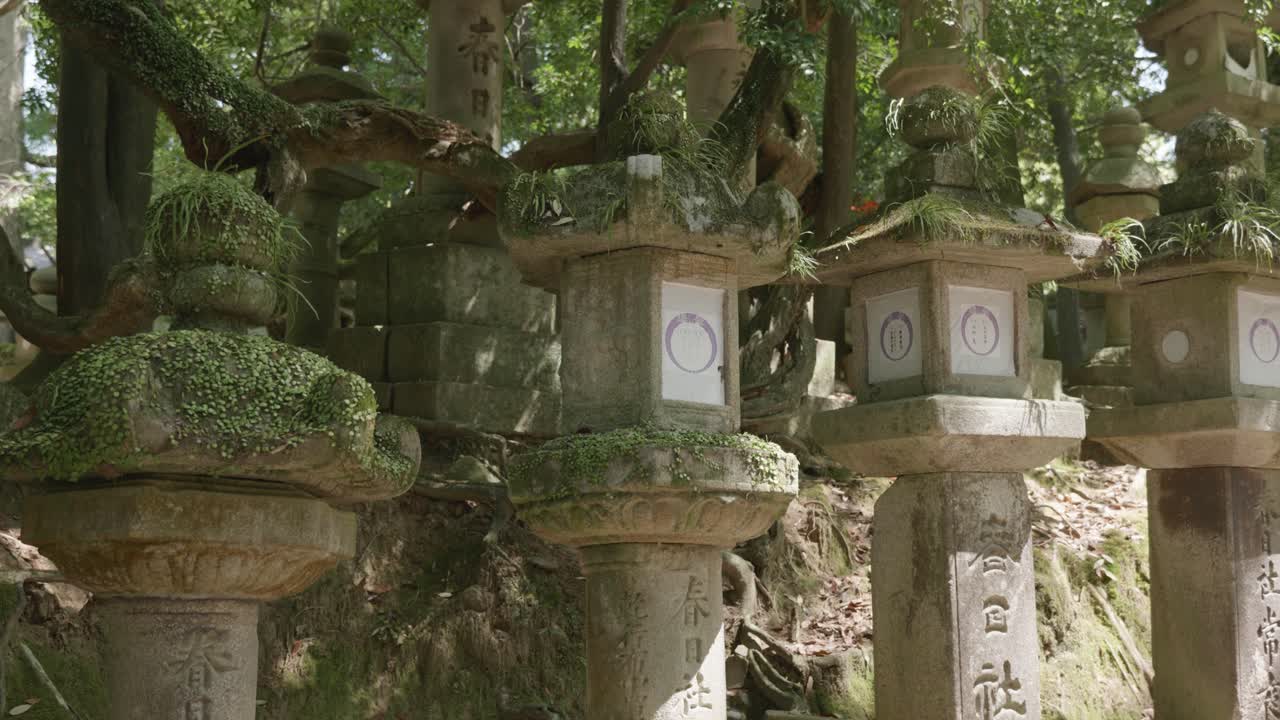 春日大社、奈良、日本、晴れた日の石灯籠の詳細