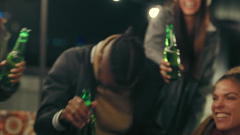 friends, toast and cheers at outdoor party