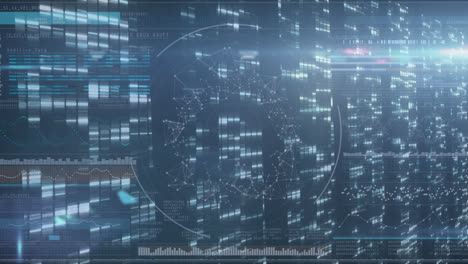 animation of red pattern and data processing over computer servers