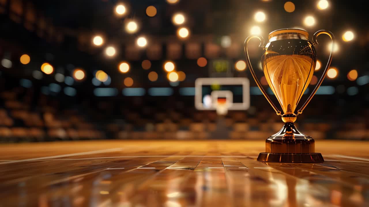 Golden Trophy on Basketball Court