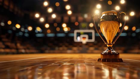 golden trophy on basketball court
