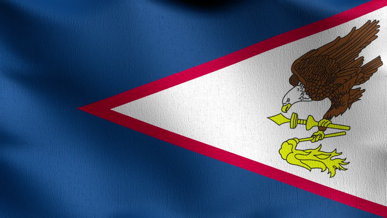 bucle sin costura 4k vdo. bandera de samoa americana en los estados unidos de américa, estados unidos, soplando en el viento aislado. diseño abstracto patriótico oficial. ilustración de renderización 3d de signo ondulante.