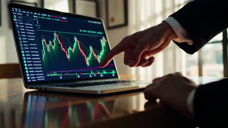 Businessman Analyzing Stock Market Data on Laptop