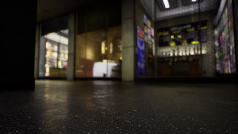quiet urban corner with illuminated store displays at dusk