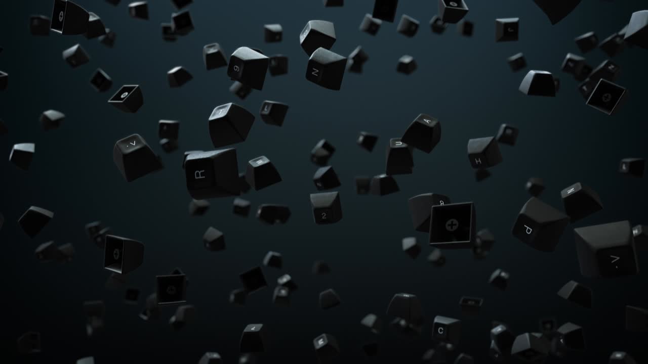 teclas de teclado de computadora aisladas cayendo en un bucle de cámara lenta con luma matte