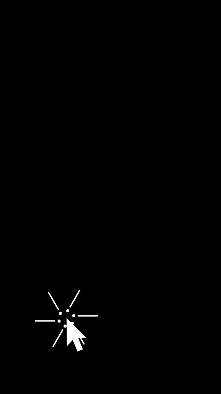 Simple white click pointer visual with minimal cursor symbol small burst rays and dark blank