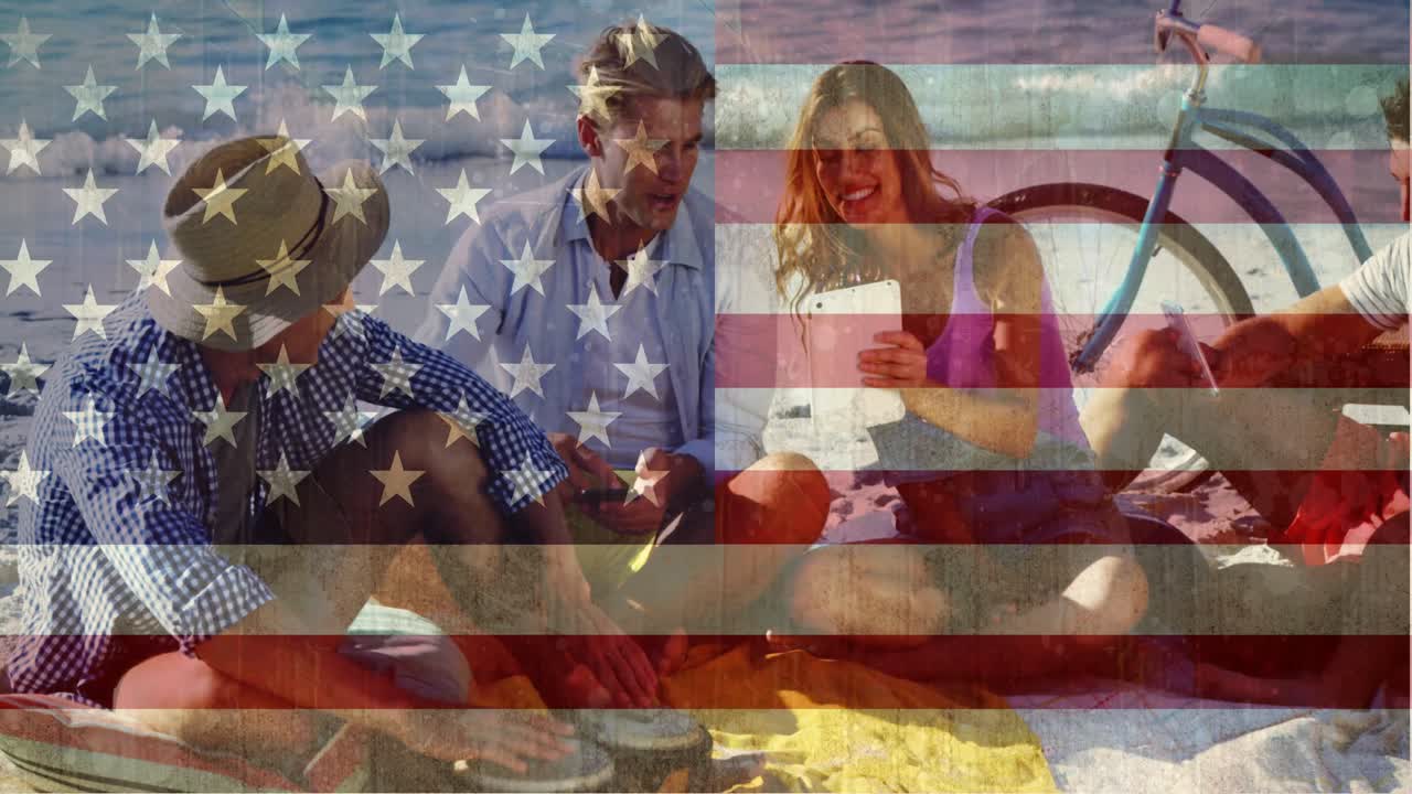 친구 들 이 해변 에서 함께 시간을 보내고 있다