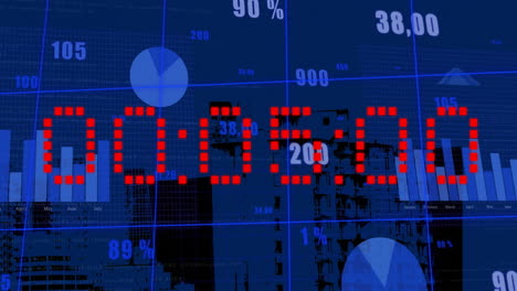 Animación-De-Diagramas-Y-Procesamiento-De-Datos-Con-Reloj-Sobre-Paisaje-Urbano