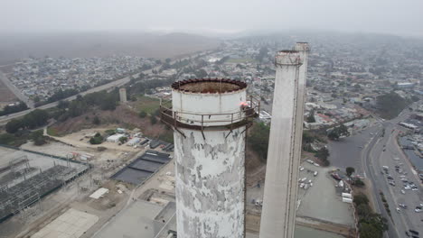 aerial view of morro bay smokestack in california