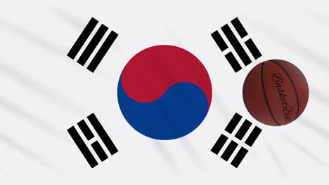 la bandera de corea del sur se agita - el baloncesto gira, bucle