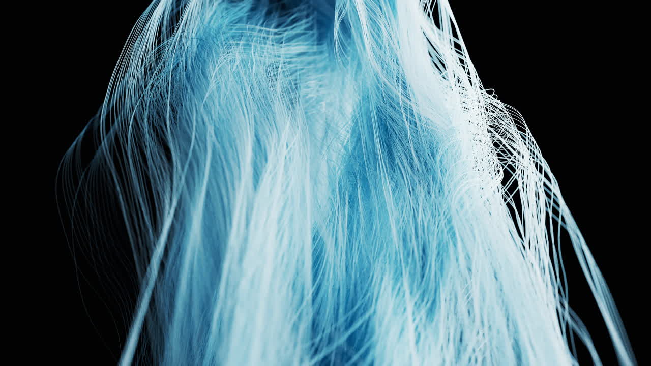 파란색 머리카락의 파동, 3d 렌더링