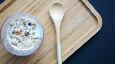 healthy granola with milk breakfast