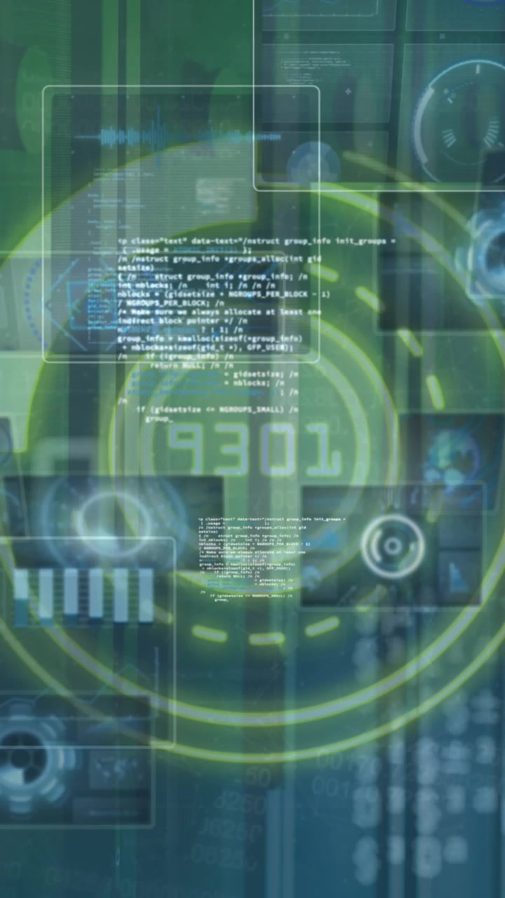Digital animation showcases data processing on a black background.