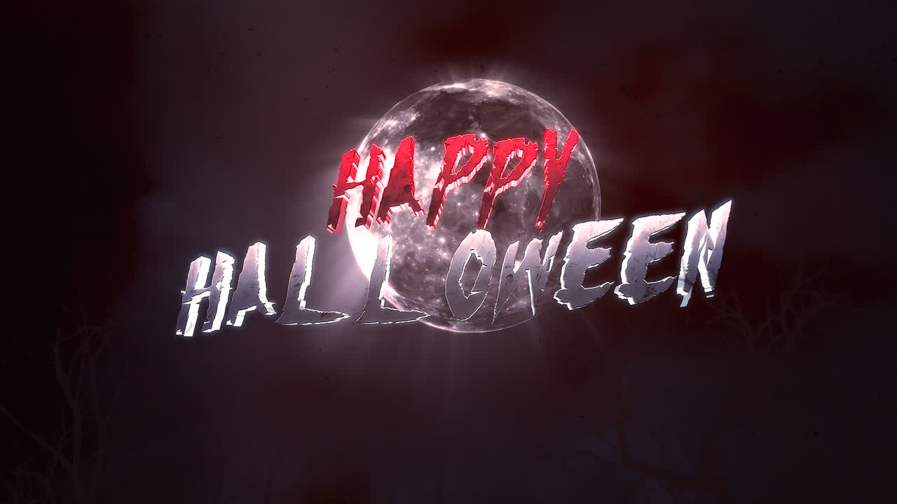 어두운 밤하늘에 큰 달과 함께 해피 할로윈