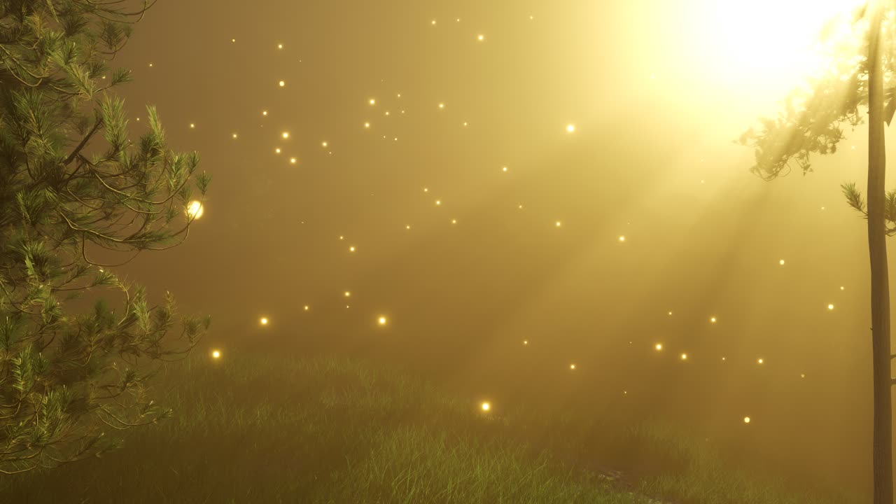 волшебный лес с искрами