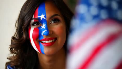 woman with american flag face paint